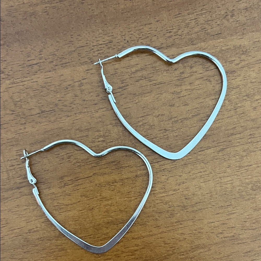 Silver Heart Hoop Earrings